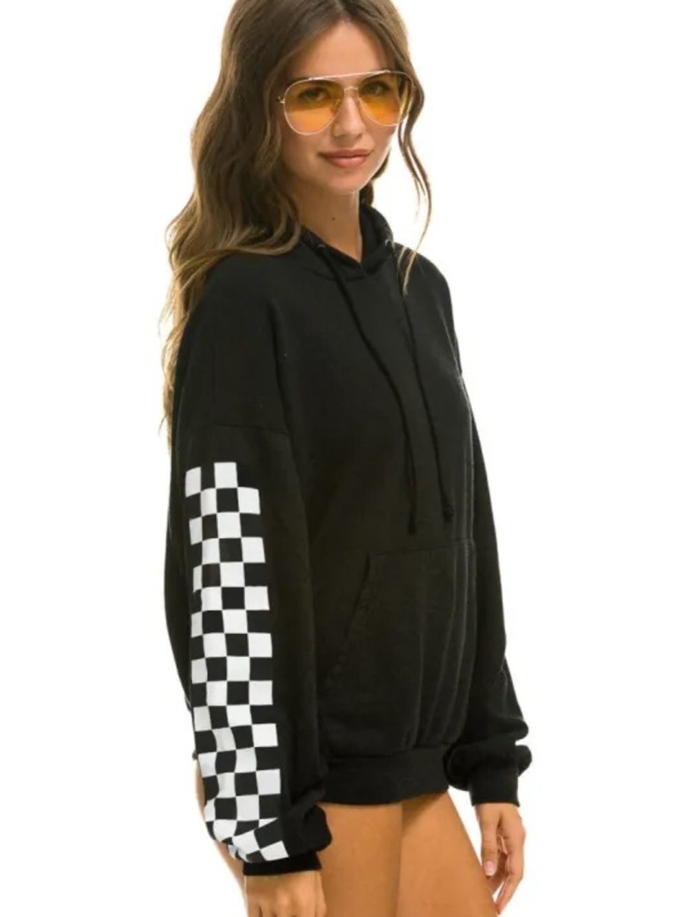 Aviator Nation 
RELAXED CHECK SLEEVE
PULLOVER HOODIE - BLACK
Size L 
Used Good - Picture 3 of 8